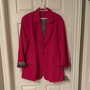 Women's Pink Blazer with Leopard Print Lining